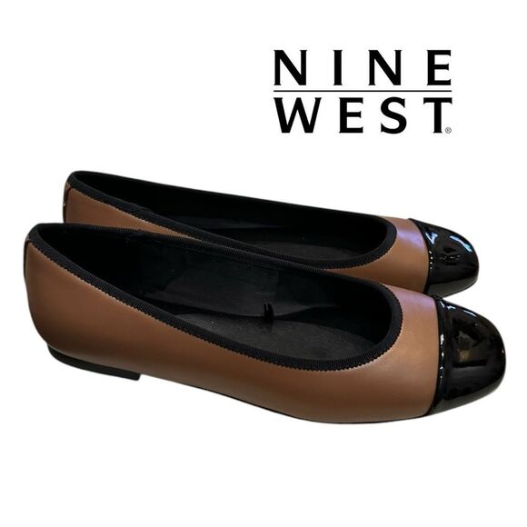 New Nine West Teland Women's Captoe Tan Black Ballet Flats 7 - Picture 2 of 7